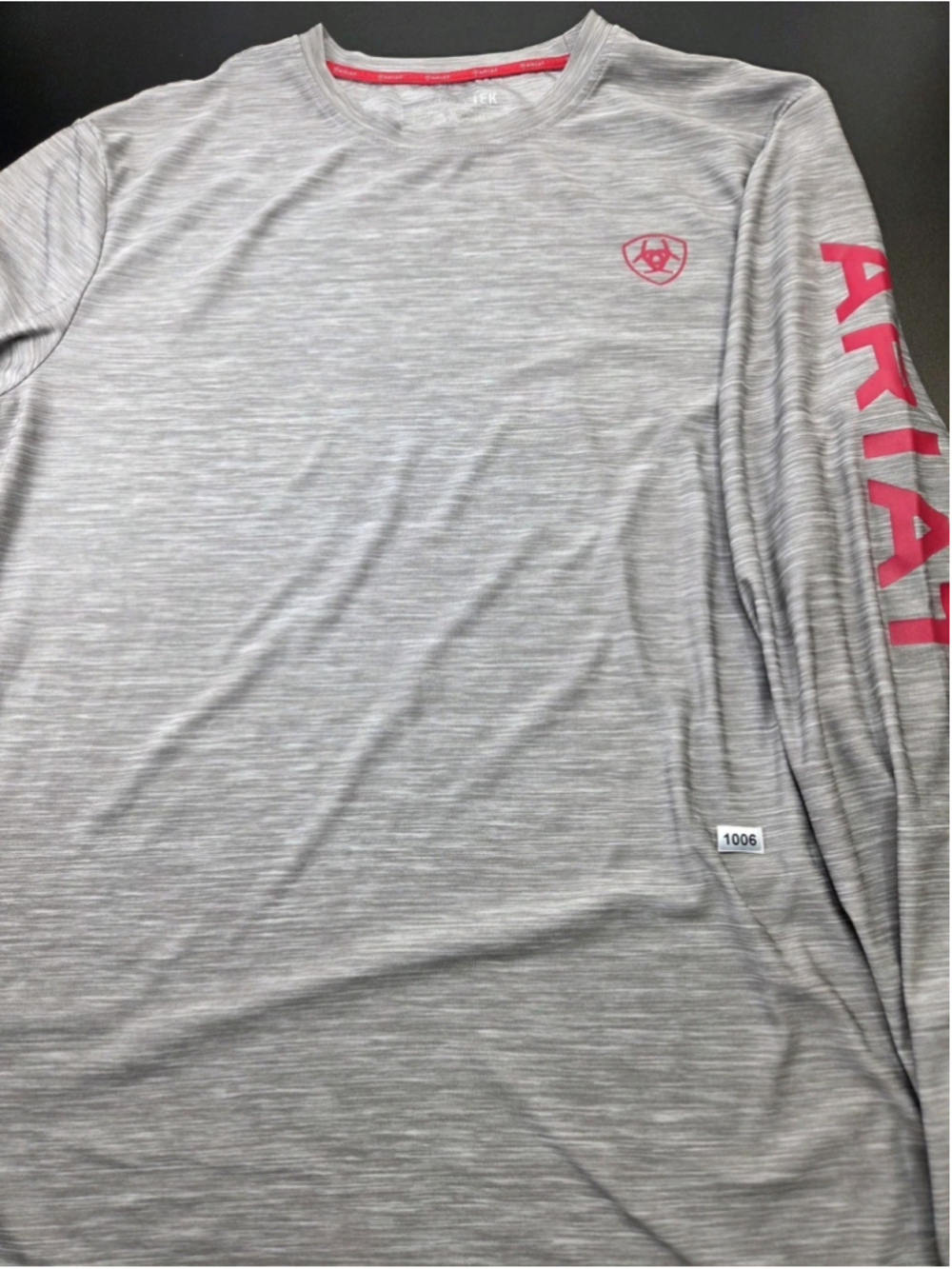 AriatTEK Performance T-Shirt Gray Pink Logo Short Sleeve Men's Large #1006